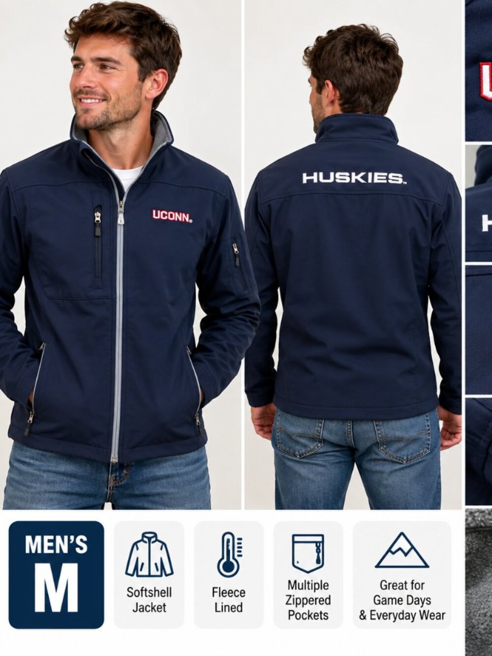 UConn Huskies Knights Apparel Softshell Jacket – Men’s Medium – $49